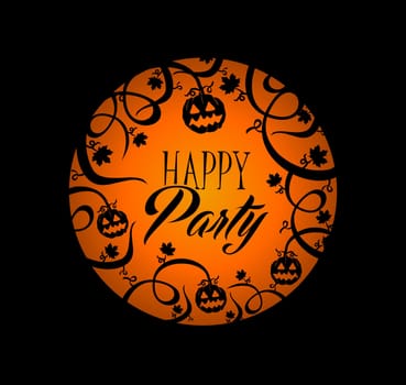 Happy Party Halloween text over orange full moon with pumpkin lantern and spooky forest concept background. EPS10 Vector file organized in layers for easy editing.