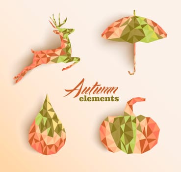 Geometric abstract autumn elements shapes compositions set. EPS10 vector file organized in layers for easy editing.