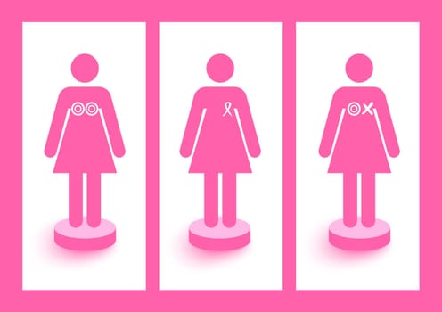 Global collaboration breast cancer awareness concept illustration. Women figures with ribbons and symbols. EPS10 vector file organized in layers for easy editing.