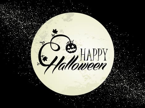 Halloween full moon, pumpkin lantern and text banner with grunge background. EPS10 Vector file organized in layers for easy editing.