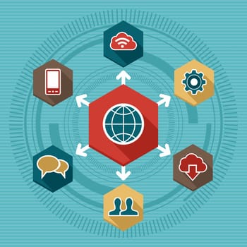 Global concept internet, network flat icons set. EPS10 vector file organized in layers for easy editing.