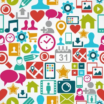 Colorful social media network icons seamless pattern background. EPS10 vector file organized in layers for easy editing.