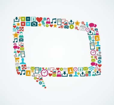 Isolated colorful social media icons speech bubble shape composition. EPS10 vector file organized in layers for easy editing.