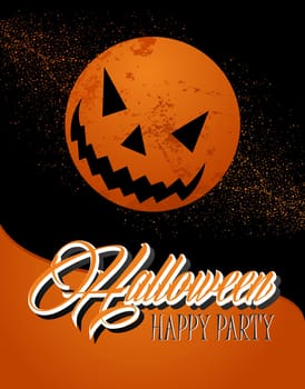 Halloween full moon, pumpkin lantern and text banner with grunge background. EPS10 Vector file organized in layers for easy editing.