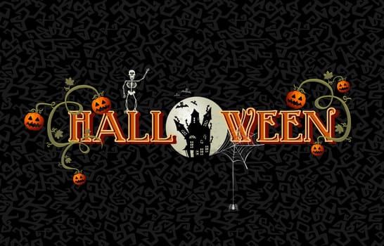 Halloween full moon text spooky haunted house illustration. EPS10 Vector file organized in layers for easy editing.