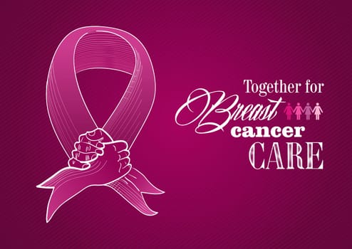Global collaboration breast cancer awareness concept illustration. Human hands together creating a ribbon symbol. EPS10 vector file organized in layers for easy editing.