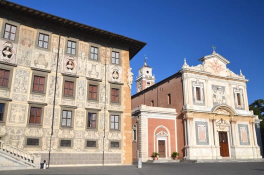Beautiful building of University and church on Piazza dei Cavalieri in Pisa, Tuscany - Italy