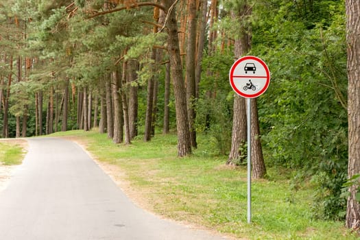 No vehicles traffic sign at the protected forest area