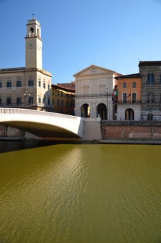 Mezzo Bridge over Arno river in Pisa, Italy