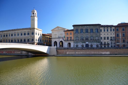 Mezzo Bridge over Arno river in Pisa, Italy