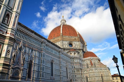 Spectacular view of famous marble cathedral Santa Maria del Fiore in Florence, Italy