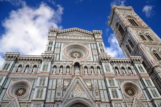 Spectacular view of famous marble cathedral Santa Maria del Fiore in Florence, Italy