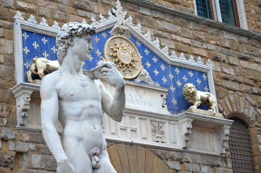Brilliant sculpture of David by Michelangelo on the Piazza della Signoria in Florence, Italy