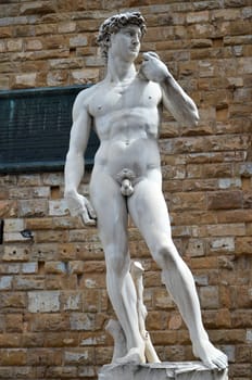 Brilliant sculpture of David by Michelangelo on the Piazza della Signoria in Florence, Italy