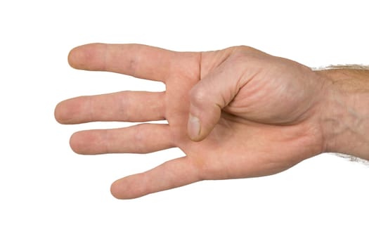 One hand shows a sign for four