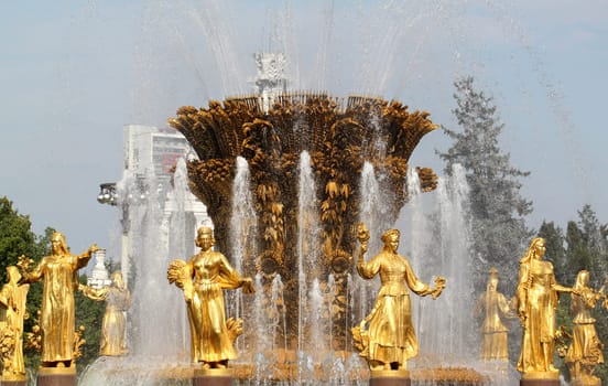 Beautiful Fountain of Friendship of Peoples in Moscow on vdnh