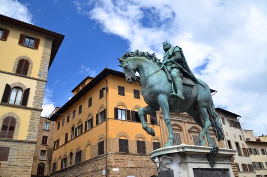 The statue of Cosimo I de Medici on Piazza della Signoria in Florence, Italy