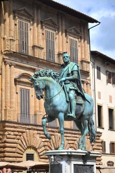 The statue of Cosimo I de Medici on Piazza della Signoria in Florence, Italy