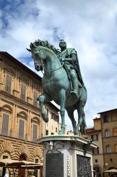 The statue of Cosimo I de Medici on Piazza della Signoria in Florence, Italy