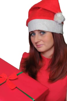 red dressed women with a gift