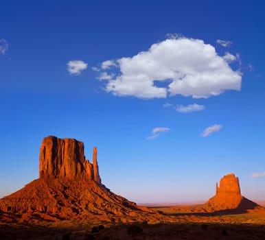 Monument Valley West Mitten and Merrick Butte sunset shadows Utah