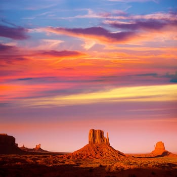Monument Valley West Mitten and Merrick Butte sunset Utah