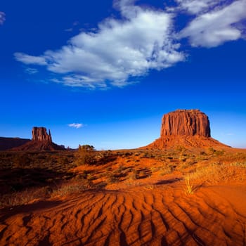 Monument Valley West Mitten and Merrick Butte desert sand dunes Utah