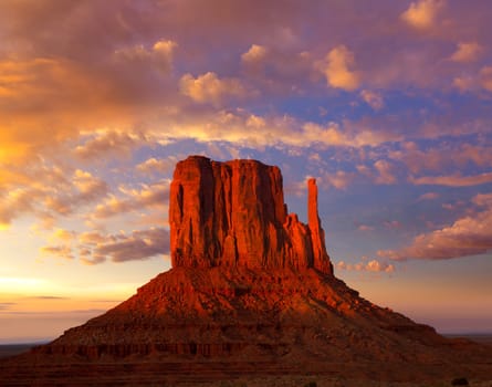 Monument Valley West Mitten at sunset colorful sky Utah