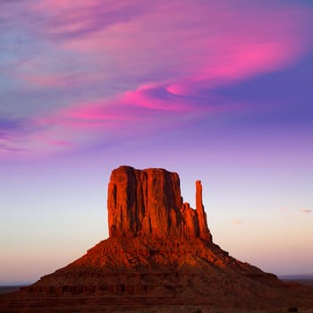 Monument Valley West Mitten at sunset colorful sky Utah