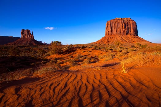 Monument Valley West Mitten and Merrick Butte desert sand dunes Utah