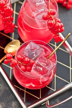 Cold bowl in three glasses with fresh red currants