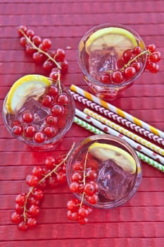 Fresh lemonade with fresh red currants and ice cream
