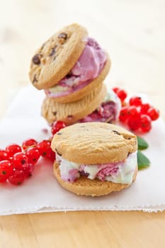 Ice cream between chocolate chip cookies