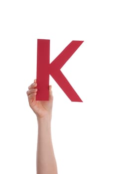 A Hand Holds a Red K, Isolated