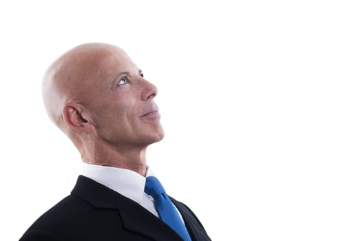 A Thinking Business Man Looking Upwards, Isolated