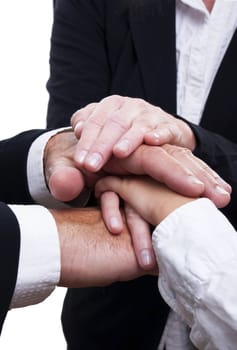 Many Business Hands Building a Symbol of Strength, Power and Teamwork, Isolated