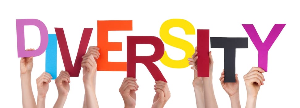 Many Hands Holding the Colorful Word Diversity, Isolated