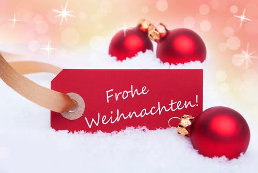 A Red Banner with the German Words Frohe Weihnachten Which Means Merry Christmas on It