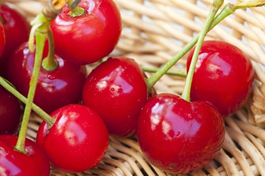 Close-up of cherries in a basket