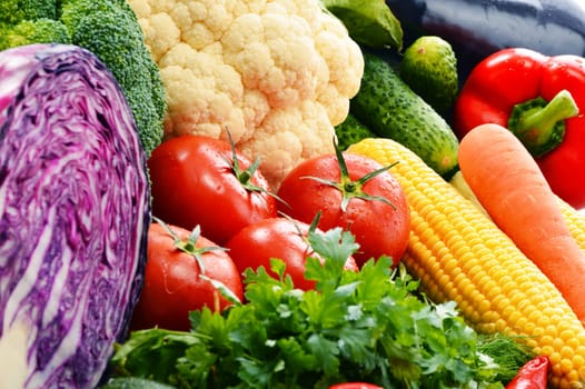 Composition with variety of fresh raw organic vegetables