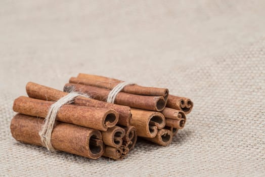 Cinnamon sticks on a piece of burlap