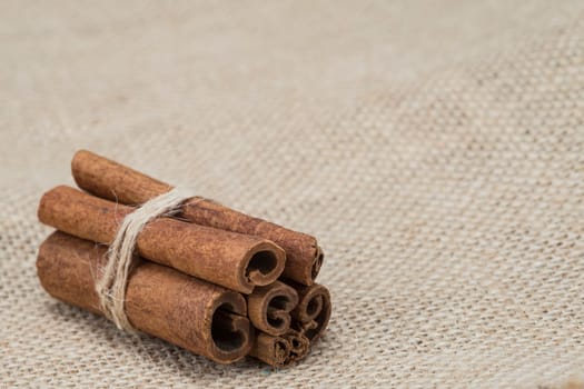 Cinnamon sticks on a piece of burlap