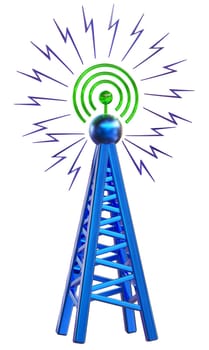 Powerful digital transmitter for TV, mobile and multimedia broadcast sends information signals from high tower
