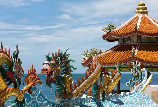 Chinese architecture,temple with pavilion and dragons