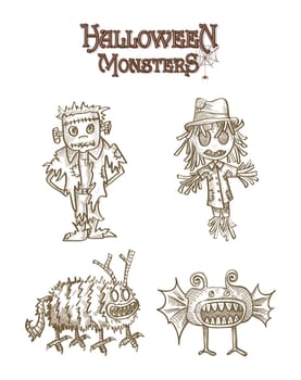 Halloween Monsters spooky cartoon character creatures set. EPS10 Vector file organized in layers for easy editing.