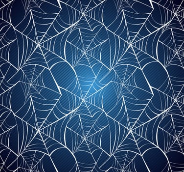 Happy Halloween spider webs seamless pattern over blue background. EPS10 Vector file organized in layers for easy editing.
