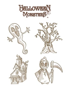 Halloween Monsters spooky cartoon creatures set. EPS10 Vector file organized in layers for easy editing.