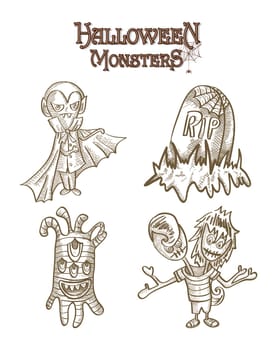 Halloween Monsters spooky cartoon creatures set. EPS10 Vector file organized in layers for easy editing.