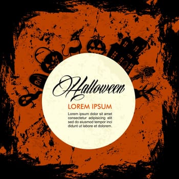 Halloween elements full moon design, customizable text over grunge background. EPS10 Vector file organized in layers for easy editing.