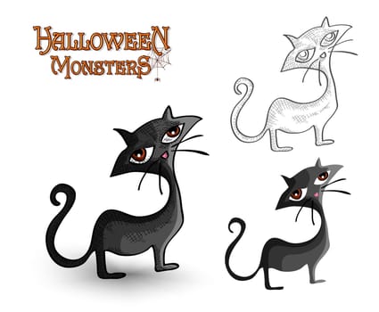 Halloween monsters spooky black cats set. EPS10 Vector file organized in layers for easy editing.